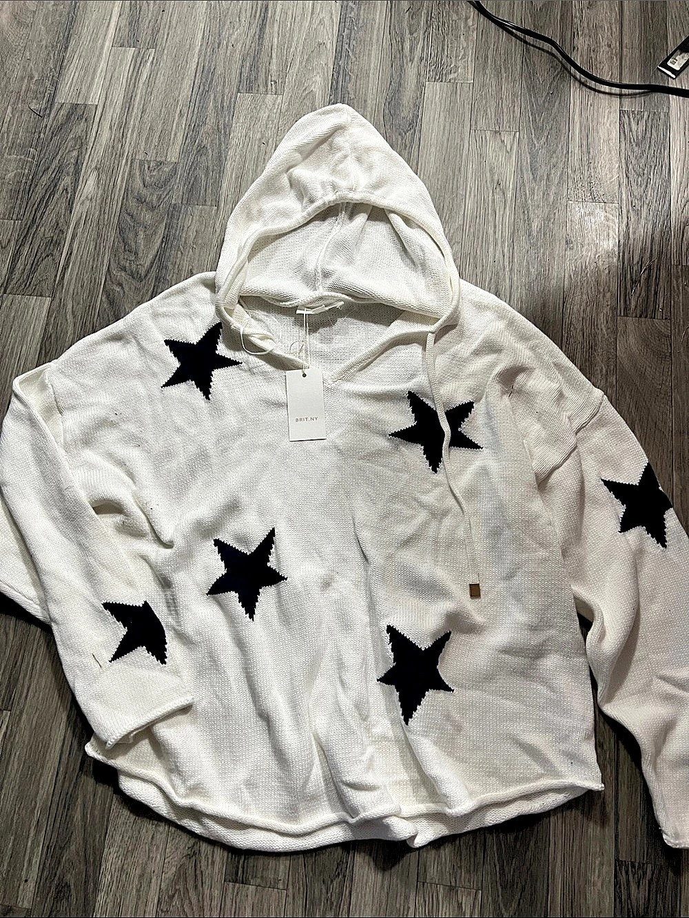BRIT.NY Star Print Hoodie White Size 2X NWT 100% cotton